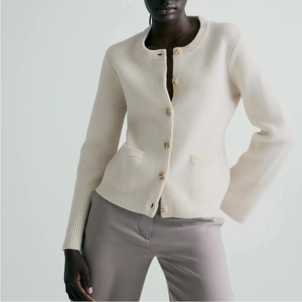 Quince Women‎ Mongolian Cashmere Structured Cardigan Ivory Small - Picture 2 of 12